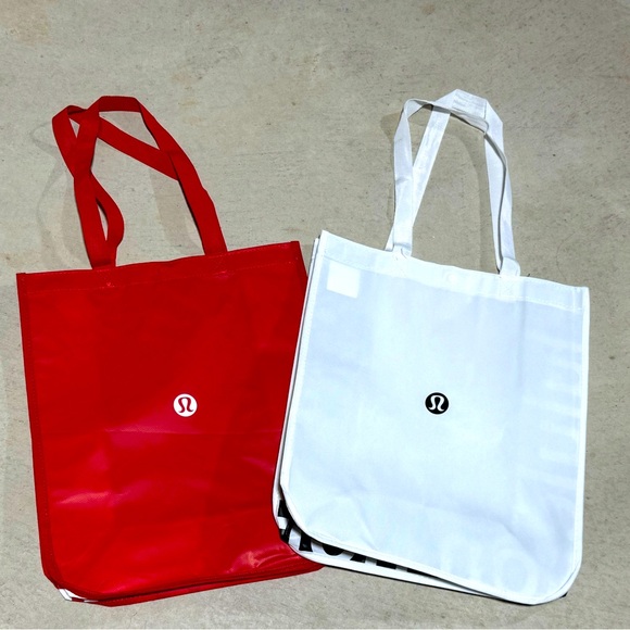 lululemon athletica Handbags - Lulu Lululemon Athletica Red White Reusable Shopping Bags Tote Set of 2 NEW
